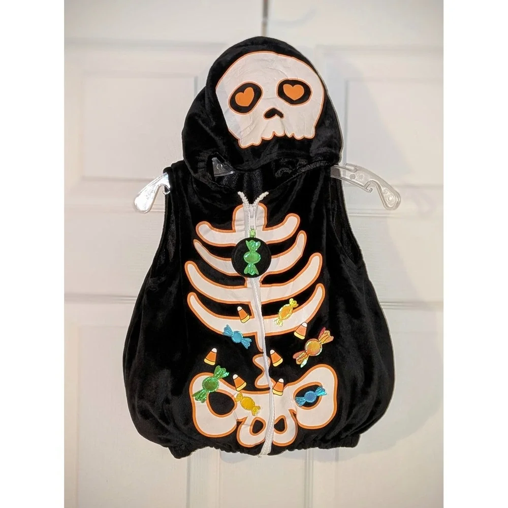 Hallow's‎ Eve Halloween Skeleton Candy Vest Costume 6-9 Months Hooded NEW